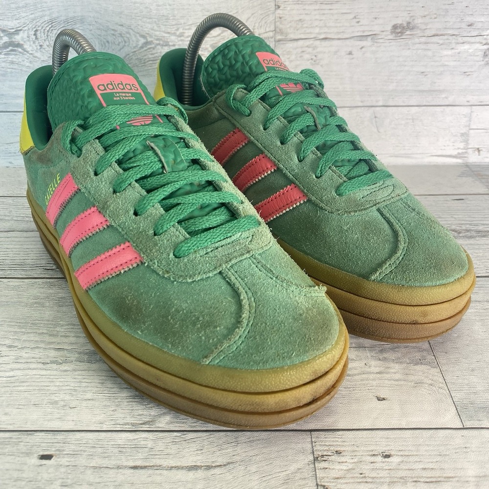 Adidas Gazelle Bold Shoes Womens 6.5 Green Pink Leather Suede Casual Sneakers